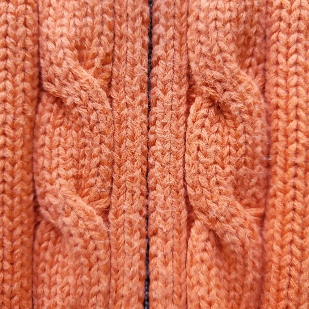 Ralph Lauren Hooded Sweater Kids M Cable Knit Full Zip Pony Logo Preppy Orange